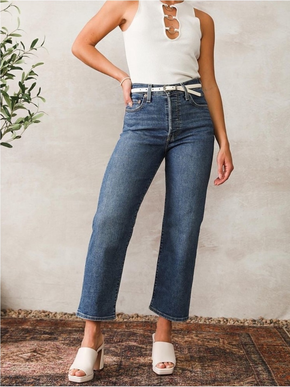Levi's Ribcage, Button Fly, Straight Leg Ankle Jeans